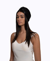 Black Sequin Silk Knot Turban Hat