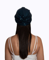 Midnight Blue Sequin Silk Knot Turban Hat