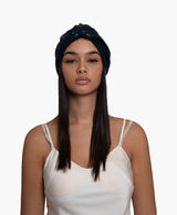 Midnight Blue Sequin Silk Knot Turban Hat