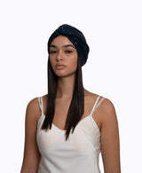 Midnight Blue Sequin Silk Knot Turban Hat