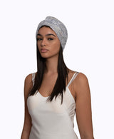 Silver Sequin Silk Knot Turban Hat