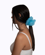 White Polka Dot Blue Tulle Super Scrunchie