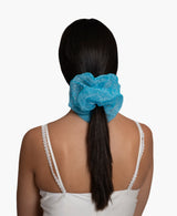 White Polka Dot Blue Tulle Ultra Scrunchie