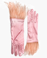 Ostrich Feather Rose Pink Satin Gloves