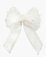 Pearl Embellished Mesh Bow Hair Clip