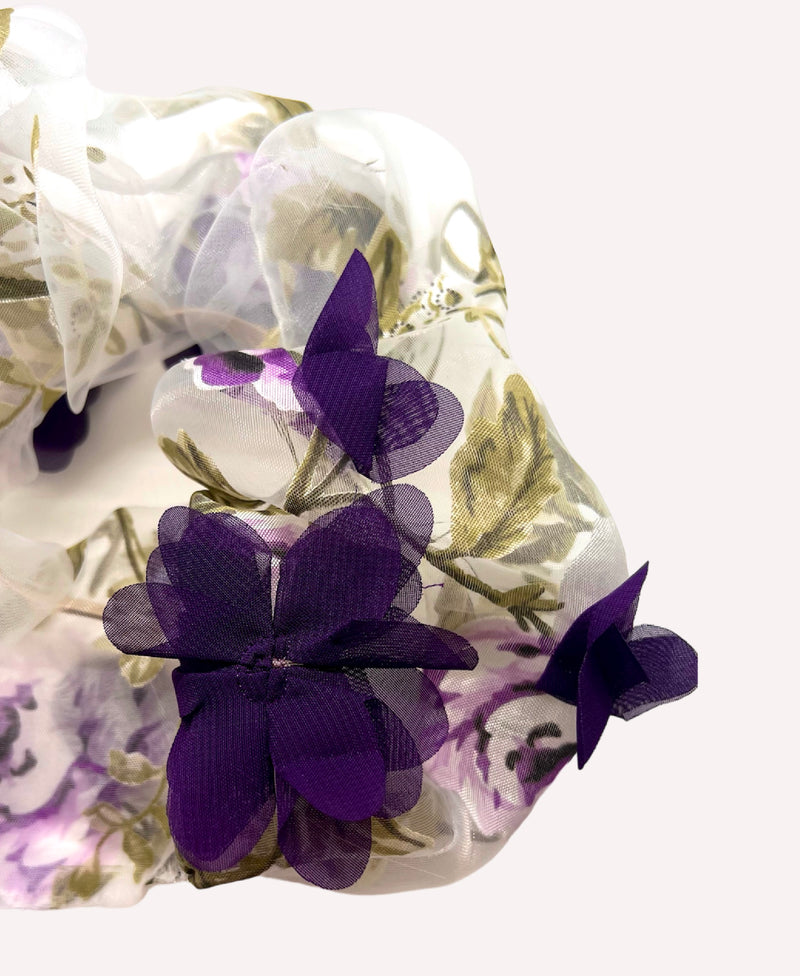 3D Purple Floral Organza Super Scrunchie