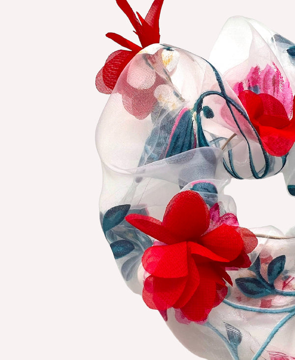 3D Red Floral Organza Super Scrunchie