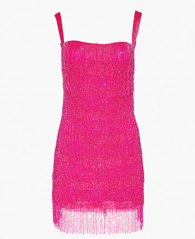 Aurora Pink Beaded Fringe tiered Party Dress NARCES Aurora Pink Beaded Fringe tiered Party Dress NARCES