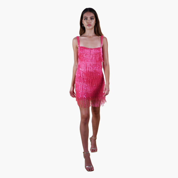 beaded tiered fringe in hot pink 