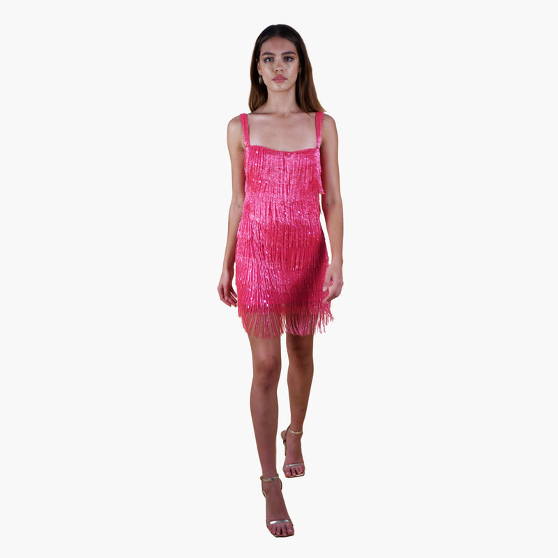 Aurora Pink Beaded Fringe tiered Party Dress – NARCES