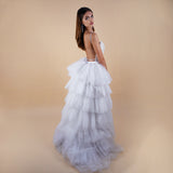 Serene Sparkle Ruffle Tulle Overskirt | 3/4 Coverage Elegant Bridal Skirt back view 