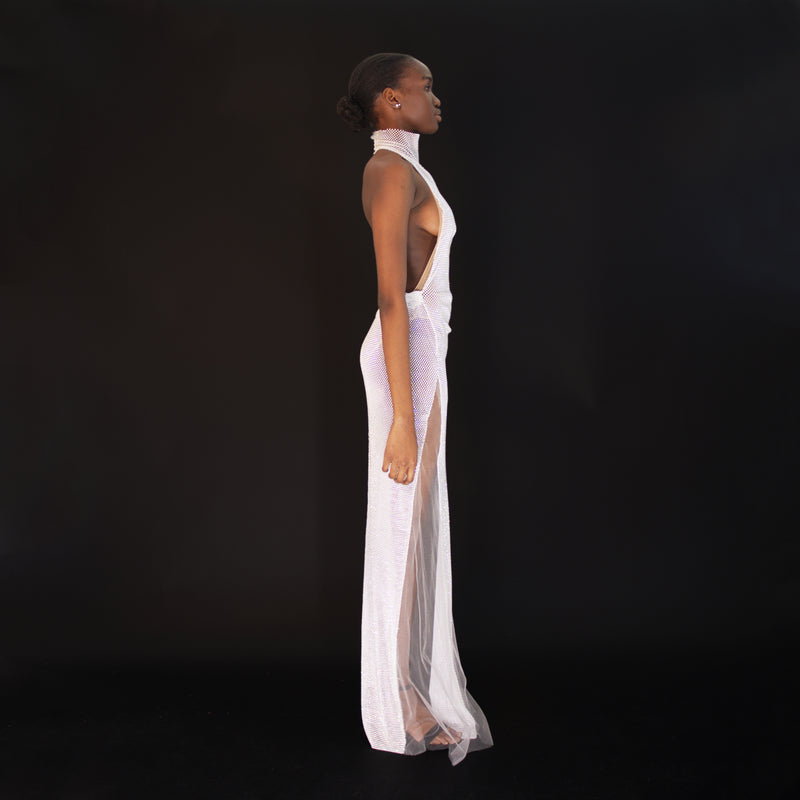 crystal halter dress LUNARA CRYSTAL HALTER GOWN | CULT MIA