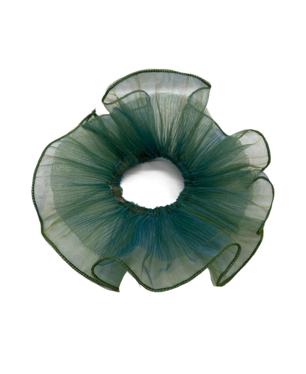 pleated organza blue and green scrunchie 