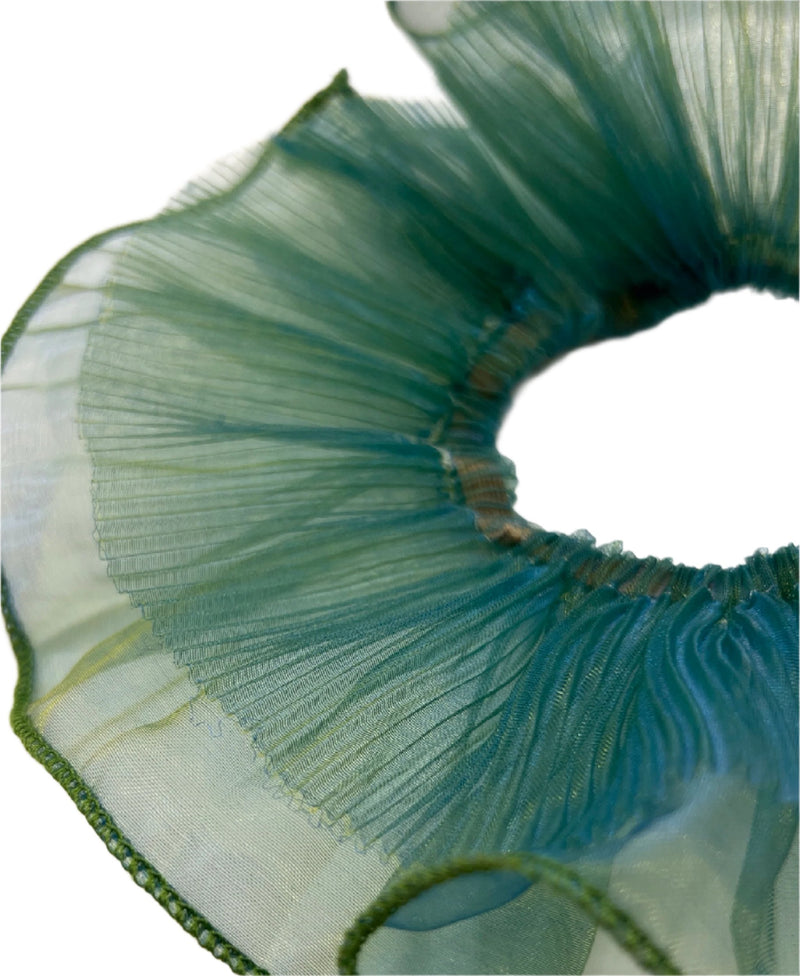 Blue green mini pleat organza scrunchie