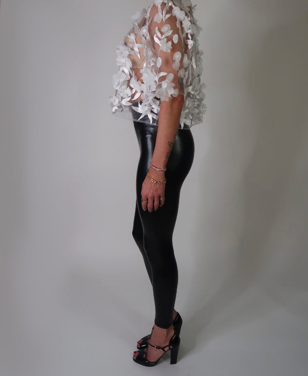 Off White 3D Floral Sheer Tulle Top