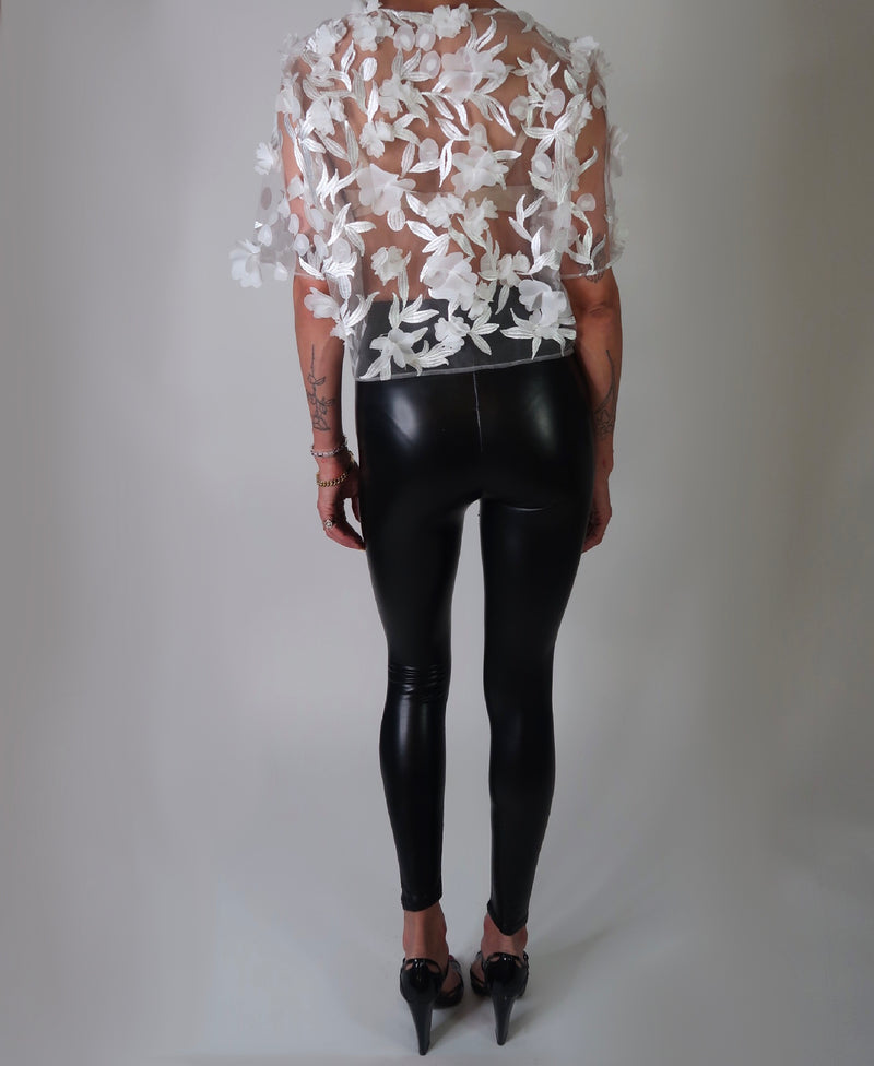 Off White 3D Floral Sheer Tulle Top