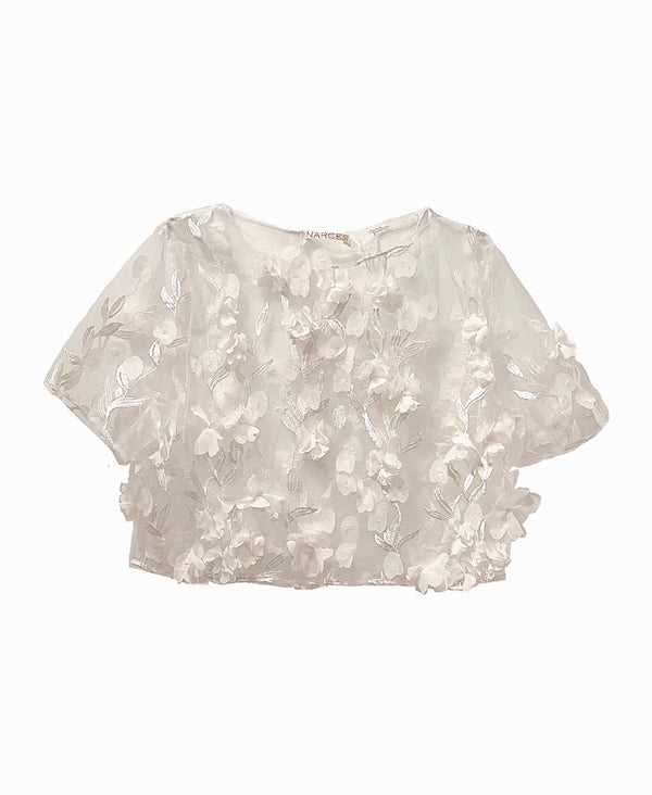 Off White 3D Floral Sheer Tulle Top