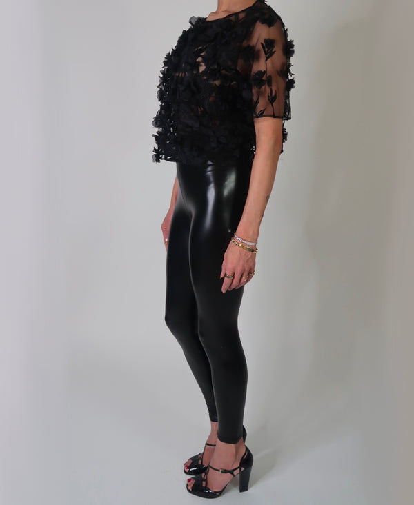 Black 3D Floral Sheer Tulle Top