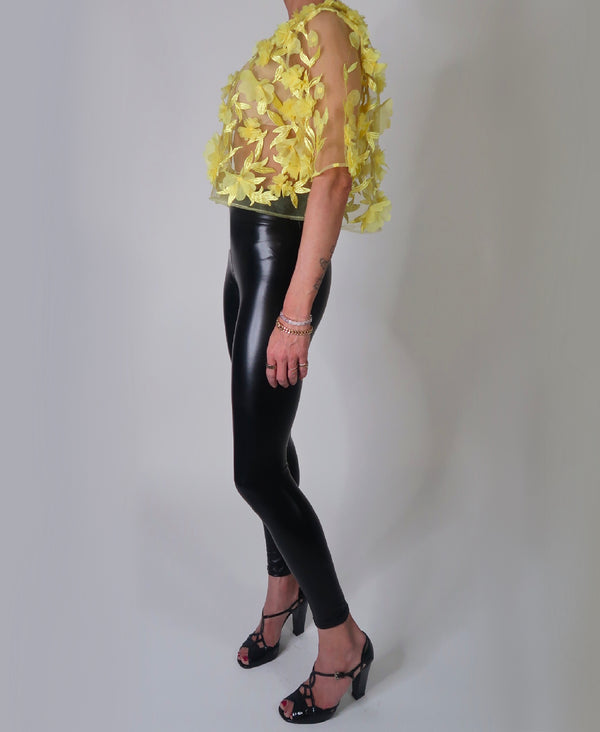 Yellow 3D Floral Sheer Tulle Top