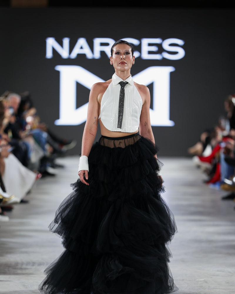 Alexxx Tuxedo Top in white by NARCES