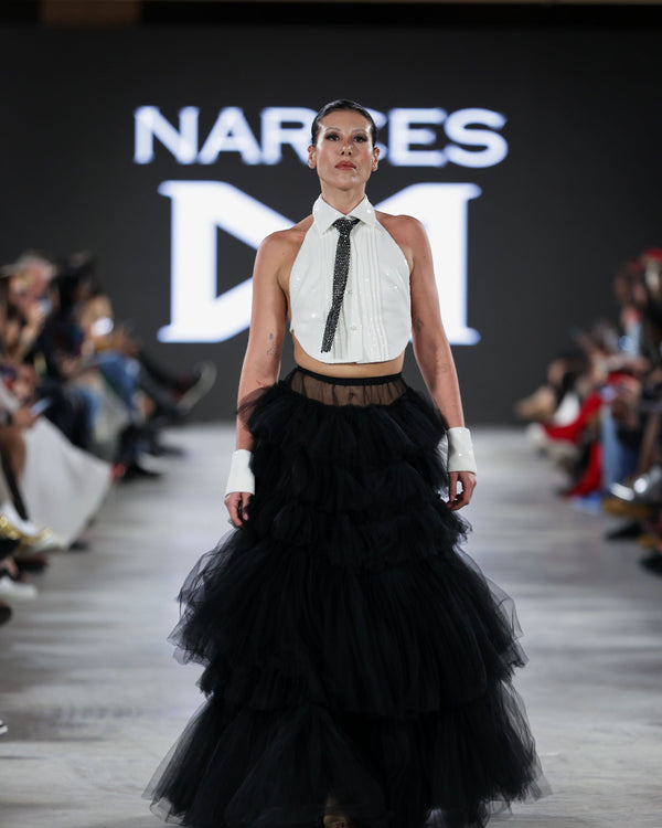 Alexxx Tuxedo Top in white by NARCES