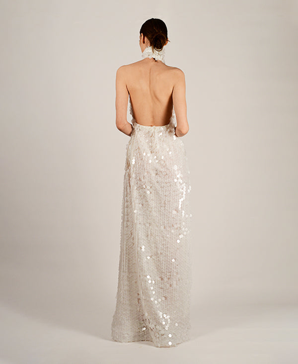 off white sequin dress Love Galore Off-White Sequin Mini Dress With Oversized Satin Bow Club L London