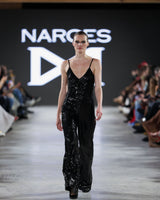 Charlotte Sequin Jumpsuit in black by NARCES