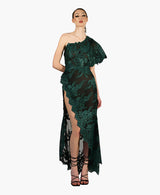 Forest asymetric lace gown