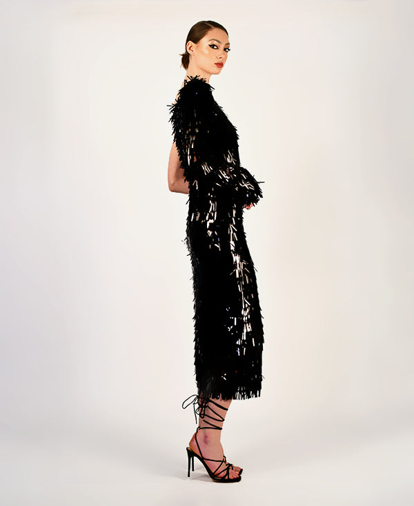 Evani Asymmetric Beaded Fringe Party Dress Perfect for Wedding Events NARCES Evani Asymmetric Beaded Fringe Party Dress Perfect for Wedding Events NARCES