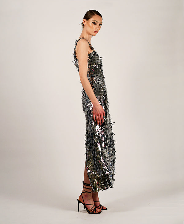 Lazda silver fringe sequin dress