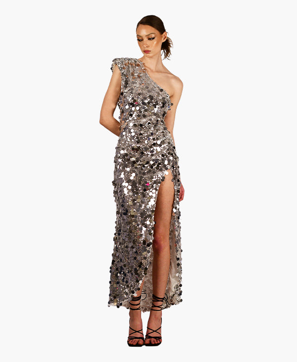 Mindy Asymmetric Jumbo sequin dresss