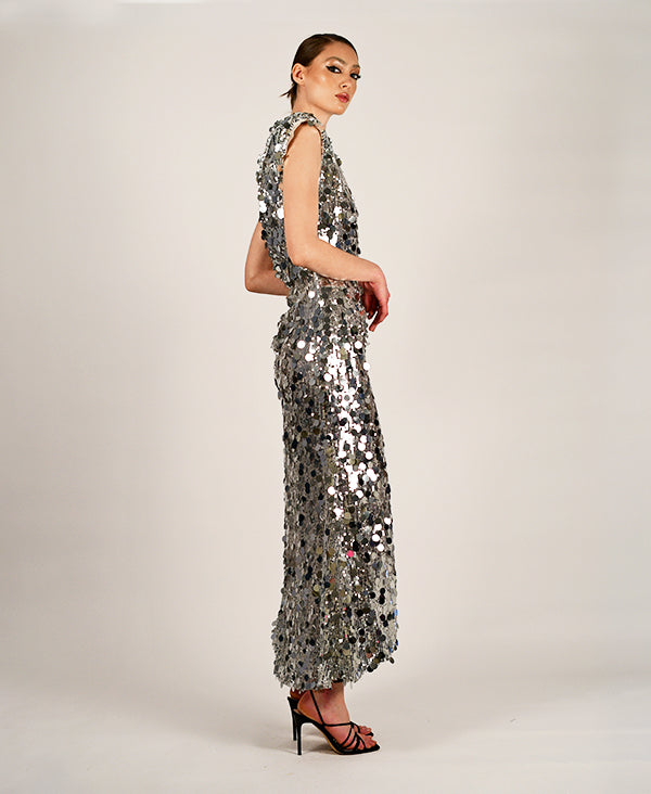 Mindy Asymmetric Jumbo sequin dresss