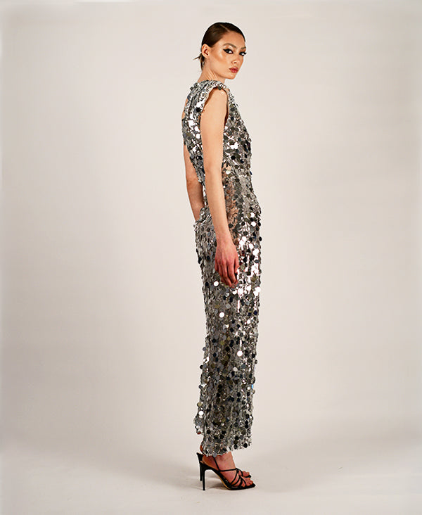 Mindy Asymmetric Jumbo sequin dresss