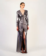 Oren gunmetal vegan leather gown