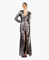 Oren gunmetal vegan leather gown