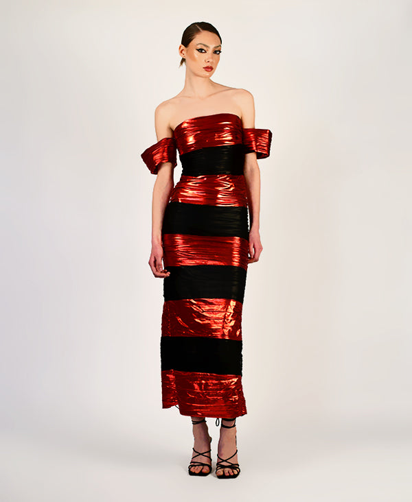 Rolo  Stripe Strapless Gown