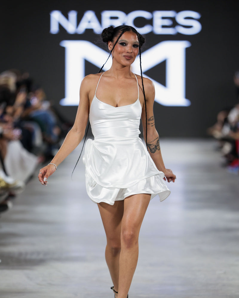 Tansy Mini Dress in white by NARCES