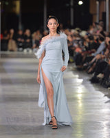 Cove Ostrich Feather Gown in blue by NARCES