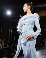 Cove Ostrich Feather Gown in blue by NARCES