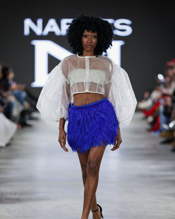 Delaney Ostrich Skirt in blue by NARCES