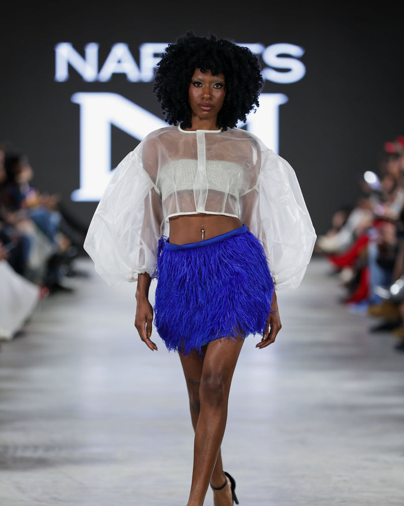 Delaney Ostrich Skirt in blue by NARCES