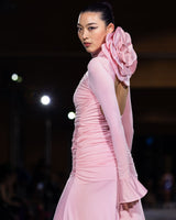 Fawn Ruched Backless Gown in pink by NARCES