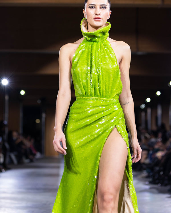Kasmos Sequin Gown in green by NARCES