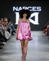 Lustra Vegan Leather Bubble Dress in pink by NARCES