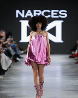 Lustra Vegan Leather Bubble Dress in pink by NARCES