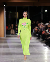 Mika Jumbo Mesh with Floral Appliqué in green by NARCES