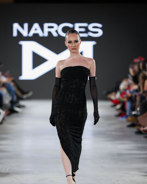 Pienza Floral Detail Dress in black by NARCES