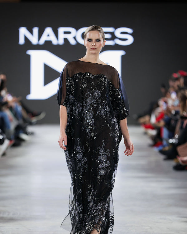 Tropea Beaded Embroidered Kaftan in black by NARCES