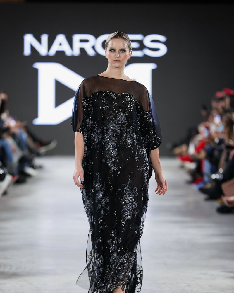 Tropea Beaded Embroidered Kaftan in black by NARCES