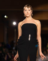 Urbino Corset Draped Crystal Gown in black by NARCES